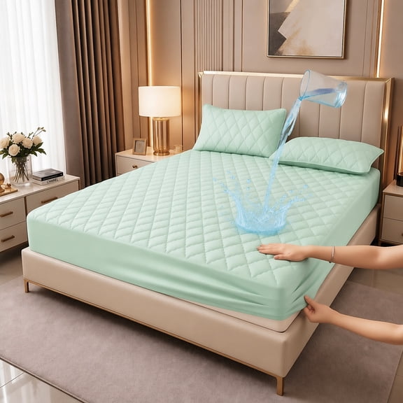 Waterproof Quilted Mattress Fitted Sheet, Deep Pocket Anti-Stain Bed Mattress Protector Cover