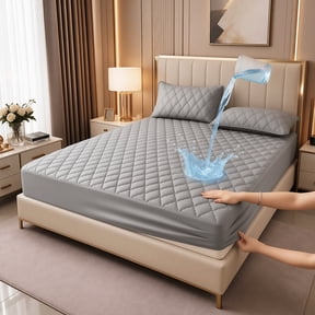 Waterproof Quilted Mattress Fitted Sheet, Deep Pocket Anti-Stain Bed Mattress Protector Cover