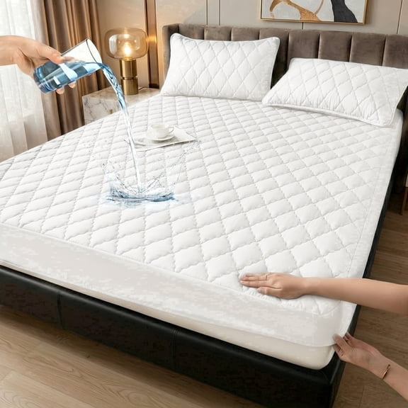 Waterproof Quilted Mattress Protector, Ultra-Soft Fitted Mattress Pad with Deep Pockets, Breathable Cover for Bedroom & Dorm