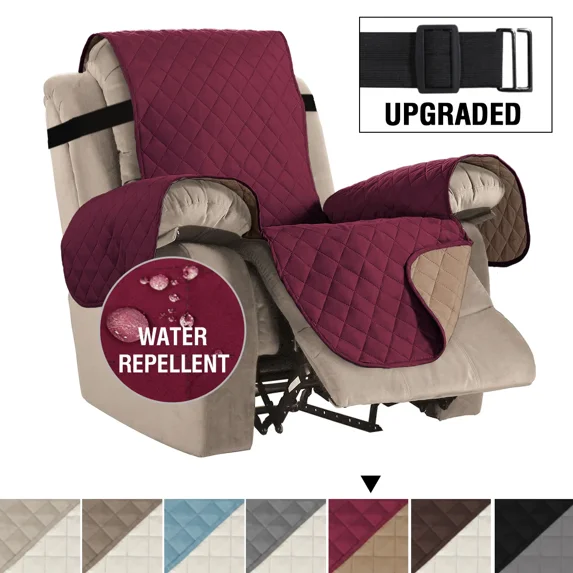 Waterproof Quilted Recliner Chair Cover Recliner Cover Recliner Slipcover Secure with Elastic Strap and Non Slip (Whie red,Oversized)