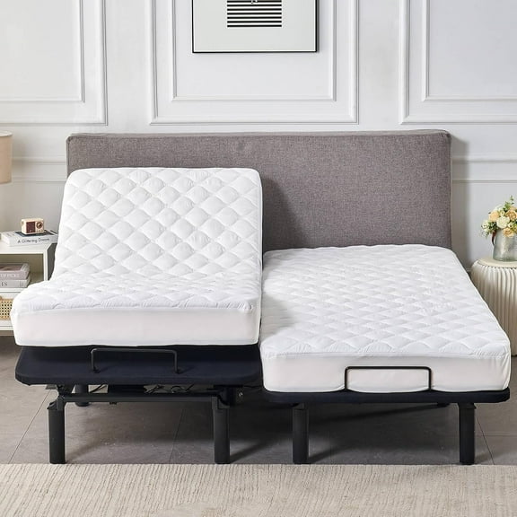 Waterproof Quilted Split California King Mattress Protector Pad for Adjustable Bed 2 Cali Twin XL 36x84 Soft Noiseless Fitted Mattress Cover Padded Topper with Enhanced Elastic Pocket White