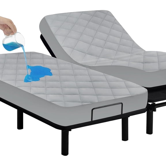 Waterproof Quilted Split King Mattress Pad Gray 39 x 80 Inches 2 Pack Fitted for Adjustable Bed