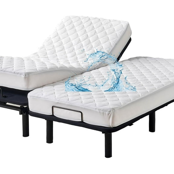 Waterproof Quilted Split King Mattress Protector Pad for Adjustable Beds with 16 Inch Deep Pocket