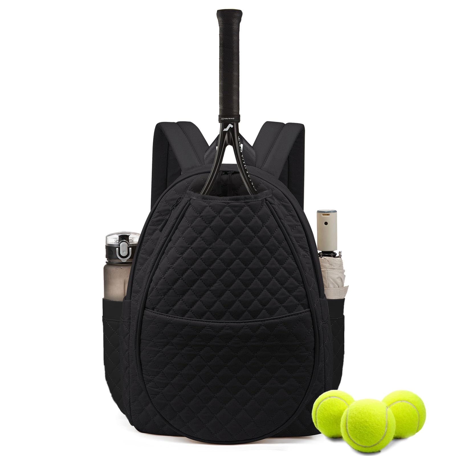 Waterproof Quilted Tennis Backpack Sling Bag for 2 Rackets, Crossbody Sport Bag for Men & Women,  Lightweight Durable Gym Daypack for Tennis, Pickleball, Padel