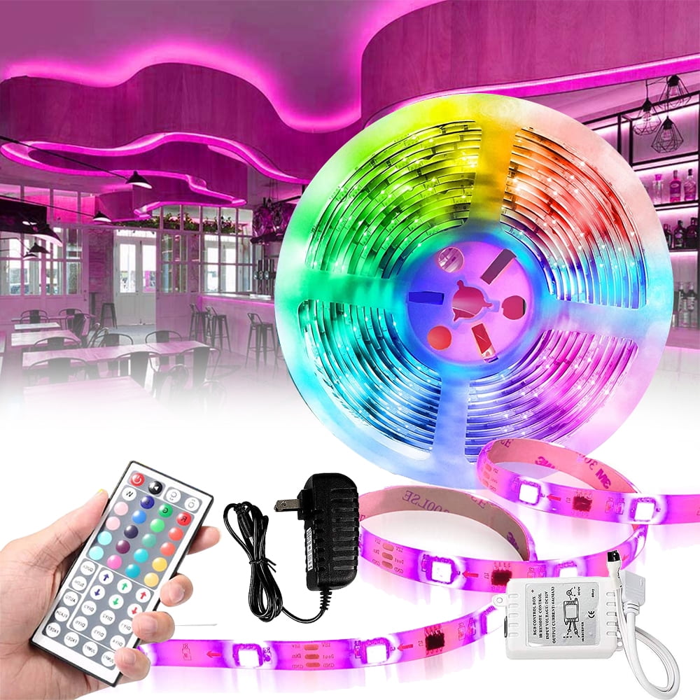 Waterproof RGB Muliticolor Changing Flexible 5050 LED Rope Lights TV Backlight 16.4ft/5M Tape Strip Light Kit with 44Key IR Remote Control, 8-Brightness Level, Memory Function, 12V Power Supply