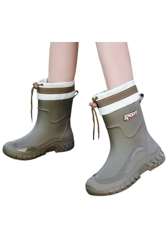 Waterproof Rain Boots Yard Gardening Footwear, Drawstring Closure Muddy Boots Farm Work Shoes, Comfortable Rubber Footwear Rainy Day Commute, Protective Non Slip Shoes Outdoor Car Washing, Green 6.5