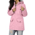 thumbnail image 1 of Waterproof Rain Coats for Womens Striped Lined Raincoats Casual Hiking Travel Hooded Jackets with Pockets Pink, S, 1 of 7
