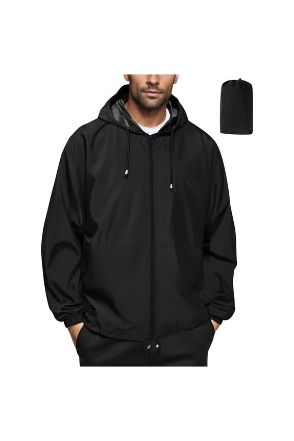 Waterproof Rain Jacket Men Lightweight Packable Windbreaker Hooded Running Hiking Cycling Travel Coat