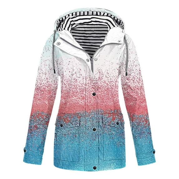 Waterproof Rain Jacket for Women and Men Women Casaul Solid Jackets Outdoor Plus Size Drawstring Zipper Hooded Raincoat Windproof Tops Coat With Pocket Windbreaker