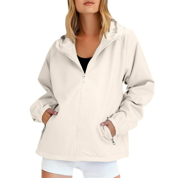 Waterproof Rain Jacket Women, Yigetop 2025 New Women's and Windproof Mountaineering Jacket Wear and Breathable Spring and Autumn Jacket Rain Coat Beige L