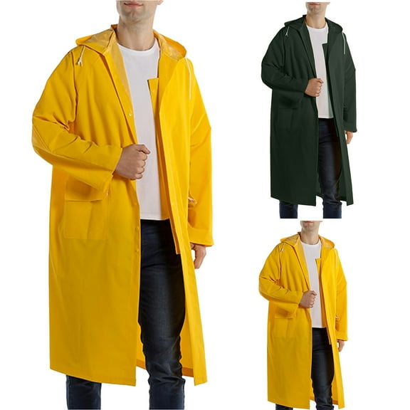 Waterproof Rain Jacket for Men Women Outdoor Hiking Raincoat with Hood Windproof Breathable Long Heavy Duty Coat for Work Riding, Ukhbmc | Army Green