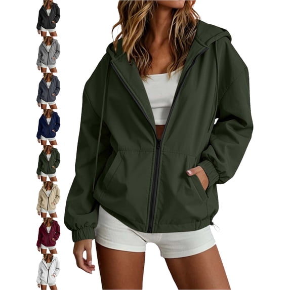 Waterproof Rain Jacket for Women Hooded Full Zip Long Sleeve Windproof Oversized Outdoor Hiking Winter Jacket