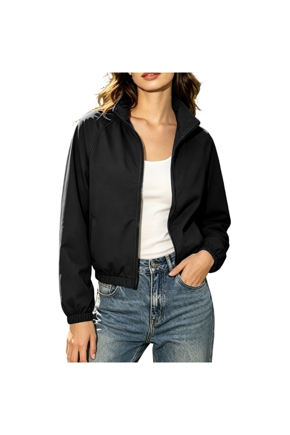 Waterproof Rain Jacket for Women Windbreaker Zip Up Long Sleeve Casual Hiking Running Outdoor Coat with Pockets
