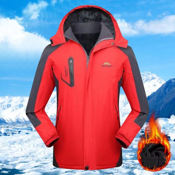 Waterproof Rain Jacket for Women and Men Men's Color Blocked Fleece Pocket Detachable Zipper Outdoor Jacket Gift for Women and Men