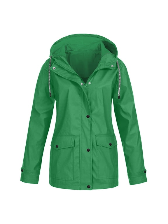 Waterproof Raincoat Jackets for Women Solid Rain Jacket Outdoor Plus Size Hooded Raincoat Windproof with Pockets