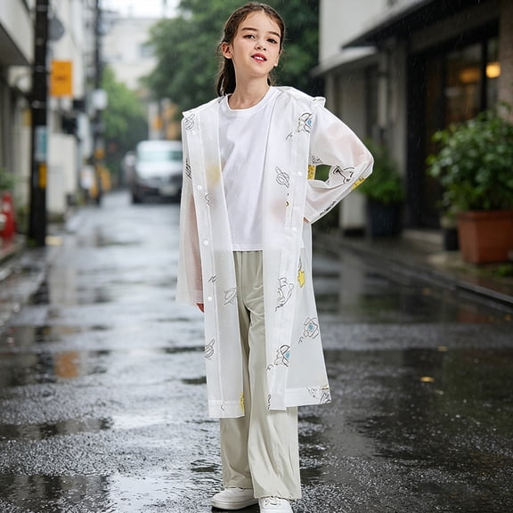 Waterproof Raincoat Reusable Heavy Downpour Protection Hooded Rain Jacket, Thickened Full Length Loose Fit Body Coverage Emergency Poncho for School Commute Outdoor Sports Playgrounds