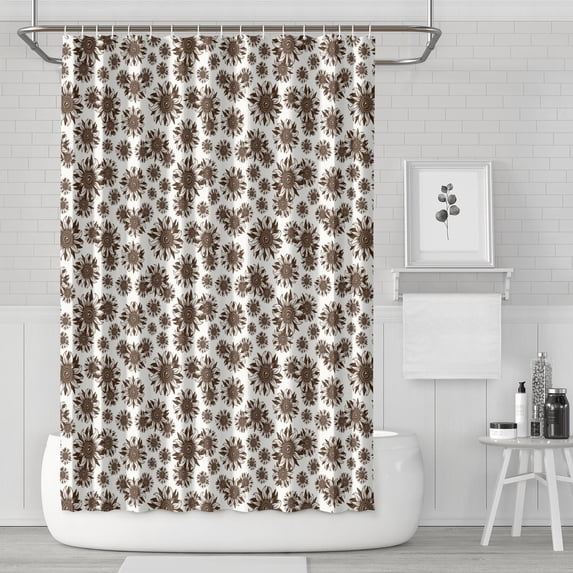 Waterproof Randomly Browm Flower Shower Curtain 72x72 Inch Boho Style Polyester Unique Shower Curtain for Bathroom Hotel Home Decor with 12 Plastic Hooks