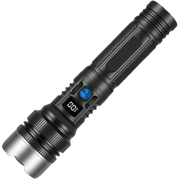 Waterproof Rechargeable Digital Display 2-in-1 Strong Light Flashlight, Power Bank Zoomable for Outdoor Camping Emergency