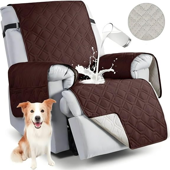 Waterproof Recliner Chair Covers, Anti-Slip Chair Cover with Side Packets, 5 Layers Washable Recliner Cover Reclining Couch Slipcovers, Dog Pet Furniture Protector for Medium Recliners (Brown,25")