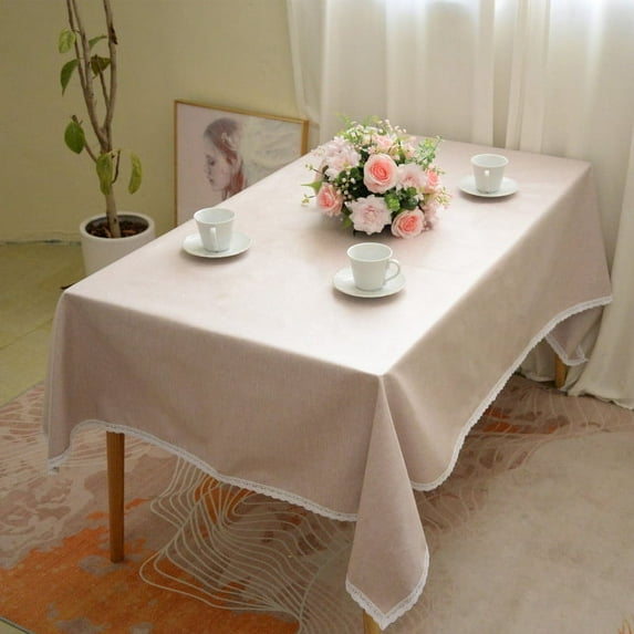 Waterproof Rectangle Table Cloth, Oilcloth Tablecloths for Outdoor Tables, Wipeable Reusable Table Cover for Picnic, Camping, Dining Table, Coffee Hemp Color, 87"×55"