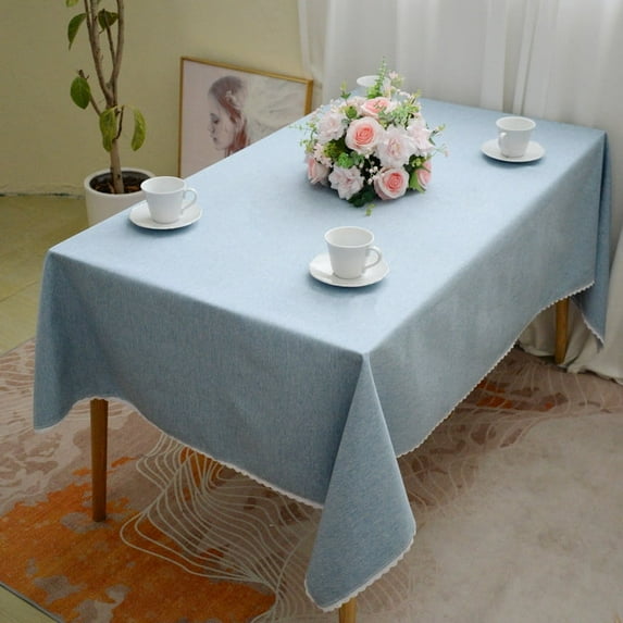 Waterproof Rectangle Table Cloth, Oilcloth Tablecloths for Outdoor Tables, Wipeable Reusable Table Cover for Picnic, Camping, Dining Table, Light Blue Color, 71"×55"