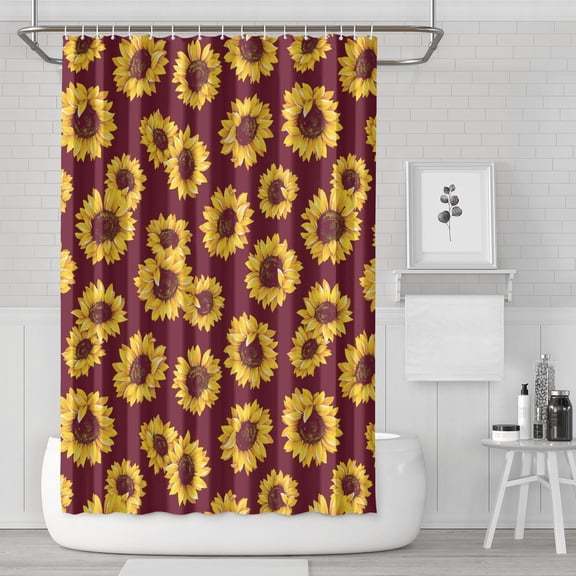 Waterproof Red Cute Sunflower Shower Curtain 72x72 Inch Boho Style Polyester Unique Shower Curtain for Bathroom Hotel Home Decor with 12 Plastic Hooks