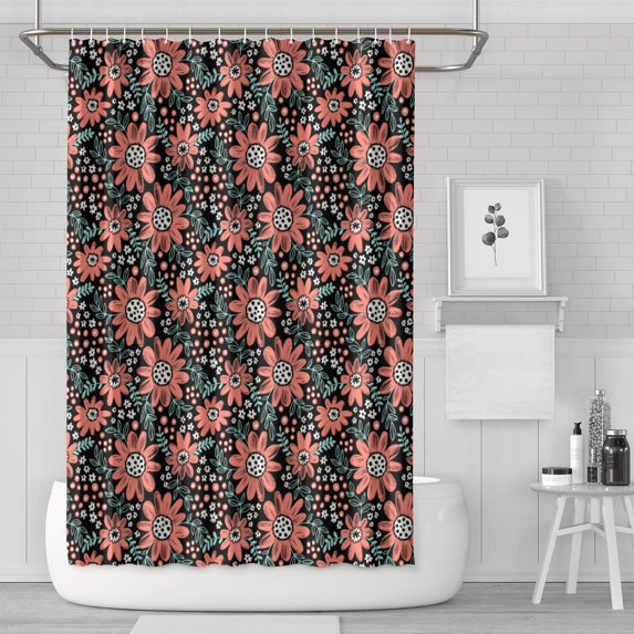 Waterproof Red Flower Shower Curtain 72x72 Inch Boho Style Polyester Unique Shower Curtain for Bathroom Hotel Home Decor with 12 Plastic Hooks