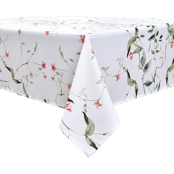 Waterproof Red Flower Table Cloth 60x60 inch for Square Tables - Wrinkle Resistant Print Floral Spring Tablecloth - Washable Table Cover for Kitchen Patio Parties Picnics Dining Occasion