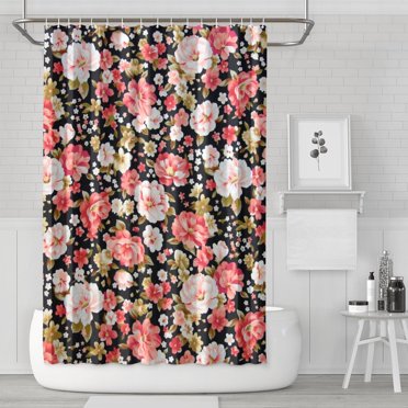 Waterproof Red and Pink Roses Shower Curtain 72x72 Inch Boho Style Polyester Unique Shower Curtain for Bathroom Hotel Home Decor with 12 Plastic Hooks