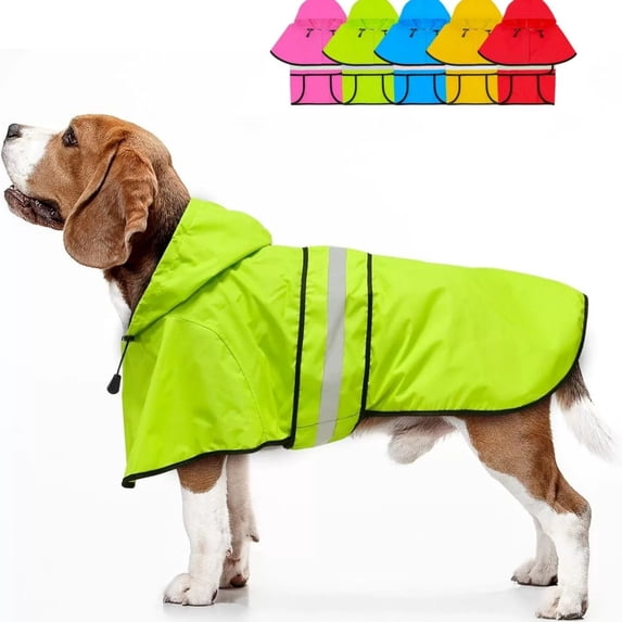 Waterproof Reflective Dog Raincoat, Adjustable Hooded Slicker Poncho, Lightweight Rain Jacket for Small to X-Large Dogs(Green,S)