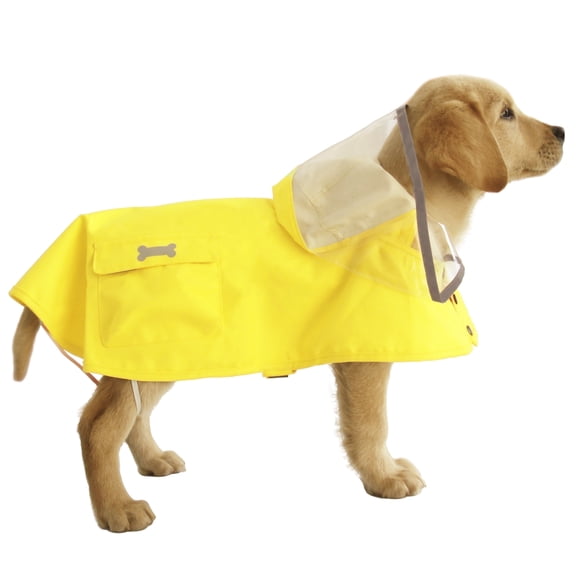 Waterproof Reflective Dog Raincoat with Hood,Adjustable Pet Rain Poncho(Yellow,Small)