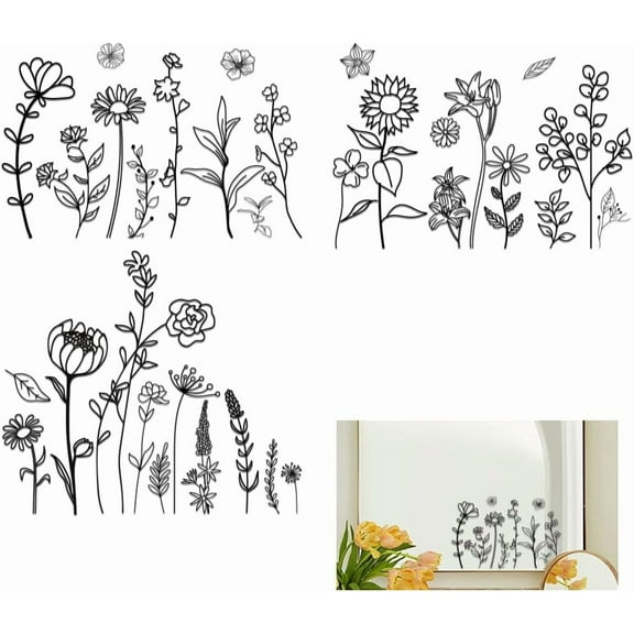 Waterproof Reflective Plastic Mirror Stickers with Adhesive Tape Flower 130x150mm 3pcs/set