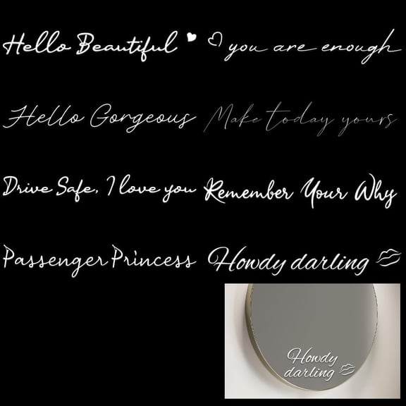 Waterproof Reflective Plastic Mirror Stickers with Adhesive Tape Word White 30x100mm 8pcs/set Mixed Color