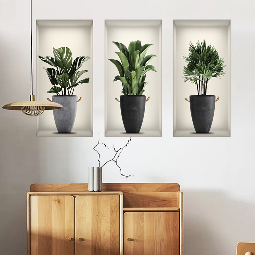 Waterproof Removable Fake Window Wall Stickers Green Plants Peel And Decals Wallpaper For Bedroom Living Room Office Decor