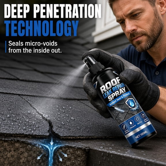 Waterproof Repair Spray Advanced Polymer Roof Sealant, Strong Adhesion Weather Crack Filler for Shingles Gutters Concrete Walls, Portable 100ml DIY Leak Proof Spray