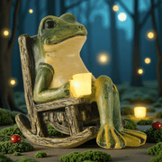 Solar Garden Statue, Miniature Frog Garden Statue with Warm LED Light, Waterproof Garden Solar Lights Outdoor/Indoor Yard Decor, Unique Housewarming Gift, 3.9 x 2.3 x 3.9