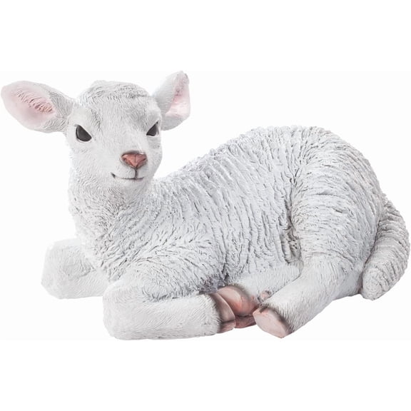 Waterproof Resin Lamb Statue, 12” L x 8” H – Outdoor/Indoor Use, Hand-Painted