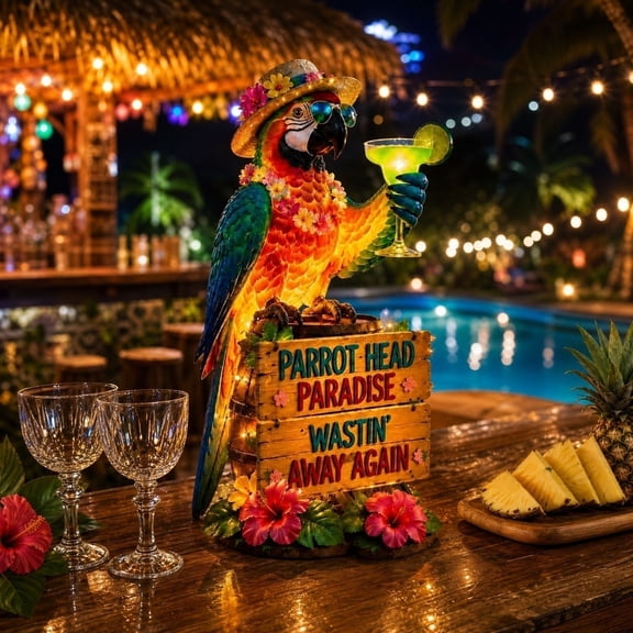 Waterproof Resin Solar Garden Stake Light, 17.7" Parrot Head Paradise Outdoor Lamp, Auto On/Off Tropical Decor for Lawn Patio Pathway Backyard Gift