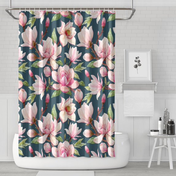 Waterproof Retro Flowers Green Illustration Shower Curtain 72x72 Inch Boho Style Polyester Unique Shower Curtain for Bathroom Hotel Home Decor with 12 Plastic Hooks