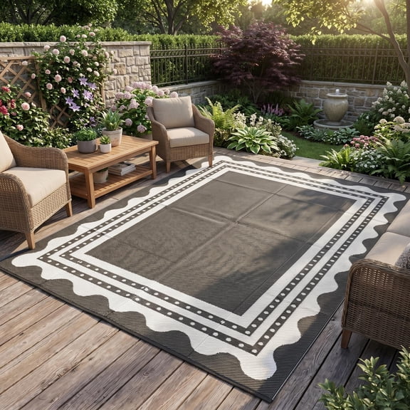 Waterproof Reversible Outdoor Plastic Rug, Multi-Use Mat for RV, Camping, Porch, Deck, Backyard, Balcony and Picnic