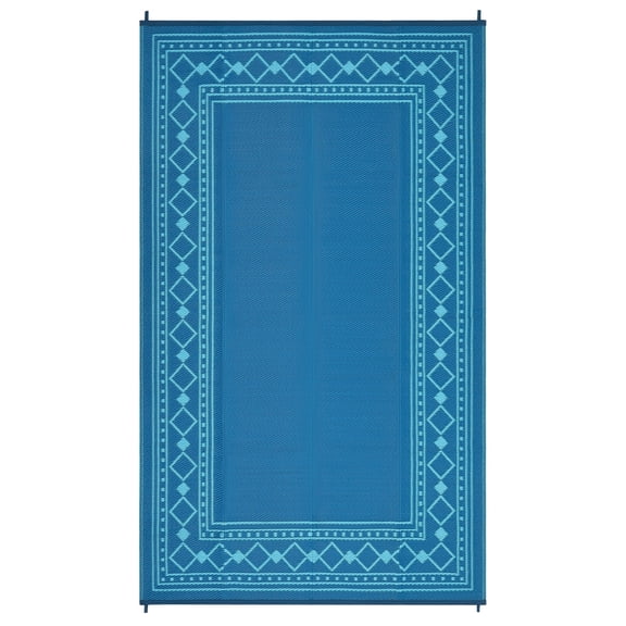 Waterproof Reversible Outdoor Rug 8x10ft – Modern Diamond Edge Plastic Straw Mat – Collapsible, Lightweight, Portable Bag – For RV, Camping, Deck, Porch, Balcony, Beach – Blue/Green