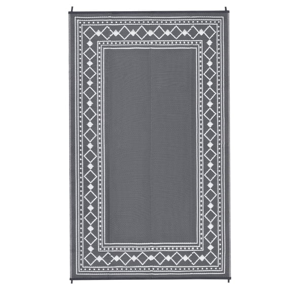 Waterproof Reversible Outdoor Rug 8x10ft–Modern Geometric Diamond Design–Collapsible, Easy-Clean, Durable, Portable with Carry Bag–For RV, Deck, Porch, Balcony, Camping, Picnic, Beach–Grey