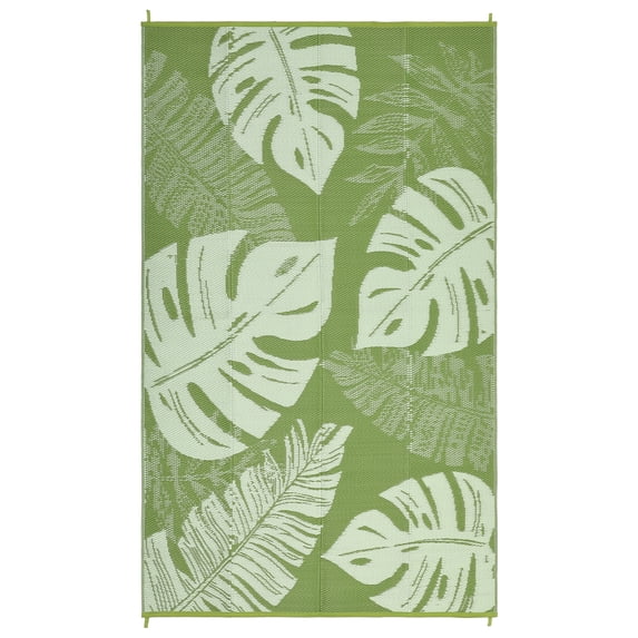 Waterproof Reversible Outdoor Rug, Durable Plastic Straw Mat for Patio, Deck, RV, Camping, Easy Clean, Mark & UV Resistant, Lightweight – Leaf Design