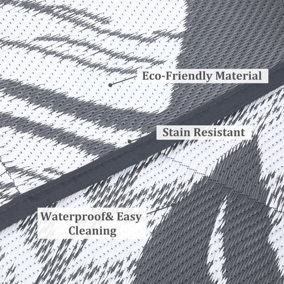 Waterproof Reversible Outdoor Rug, Durable Plastic Straw Mat for Patio, Deck, RV, Camping, Easy Clean, Mark & UV Resistant, Lightweight – Leaf Design