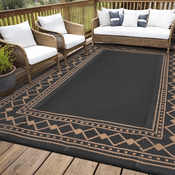 Waterproof Reversible Outdoor Rug – Durable Plastic Straw Patio Carpet, UV & Fade Resistant, Lightweight, Easy Clean – Geometric Diamond Design for Camping, Picnic, Balcony, Deck & RV
