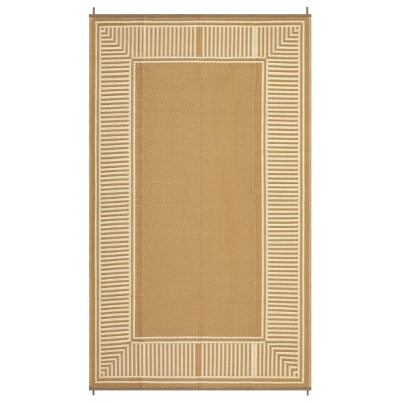 Waterproof Reversible Outdoor Rug – Modern Striped Plastic Straw Mat – Lightweight Collapsible Carpet – Easy Clean – Garden, Camping, RV, Deck, Porch, Balcony – Brown Coffee, 9x18ft (USA Spec)