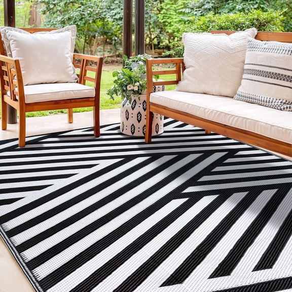 Waterproof Reversible Outdoor Rug, Plastic Straw Patio Camping Mat, 4'x6'
