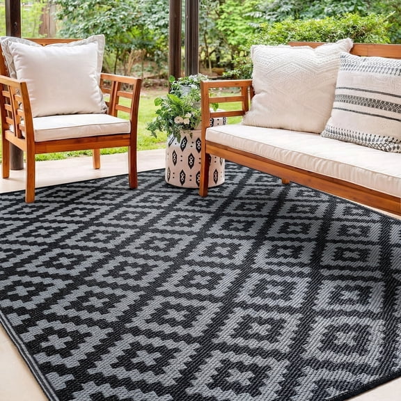 Waterproof Reversible Outdoor Rug, Plastic Straw Patio Camping Mat, 4'x6'