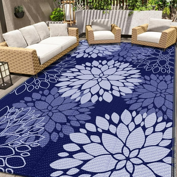 Waterproof Reversible Plastic Outdoor Rug 6' x 9' Rectangular Blue