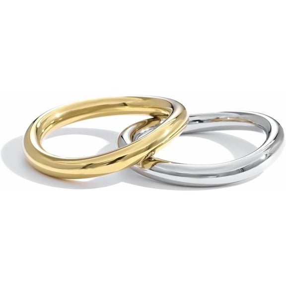 Waterproof Ring Set Gold Stackable Rings for Women Non Tarnish - Silver Gold Wave Dainty Ring Band - Water Resistant Never Fades Two-Toned Stacking Ring